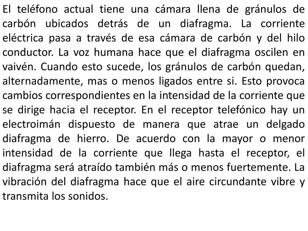 El teléfono actual tiene una cámara llena de gránulos de carbón ubicados detrás de un diafragma.