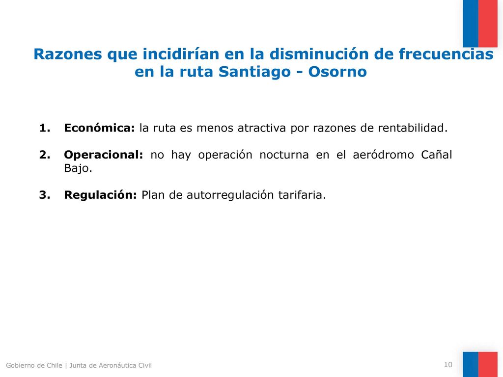 Razones que incidirían en la disminución de frecuencias en la ruta Santiago - Osorno