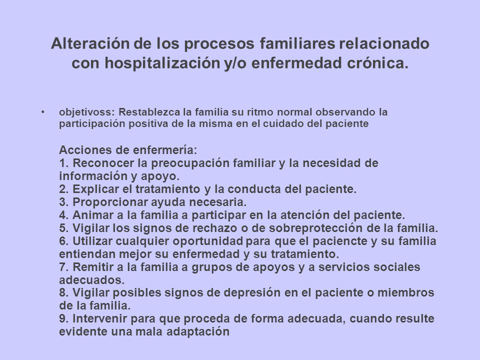 Alteración de los procesos familiares relacionado con hospitalización y/o enfermedad crónica.