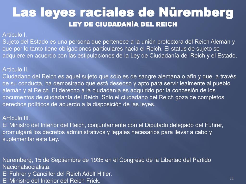 Las leyes raciales de Nüremberg LEY DE CIUDADANÍA DEL REICH