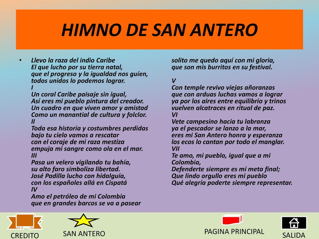 HIMNO DE SAN ANTERO PAGINA PRINCIPAL SAN ANTERO CREDITO SALIDA