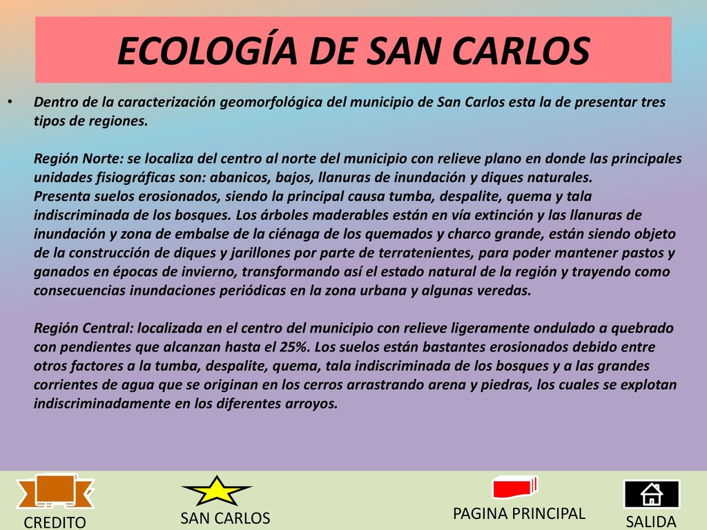 ECOLOGÍA DE SAN CARLOS PAGINA PRINCIPAL SAN CARLOS CREDITO SALIDA