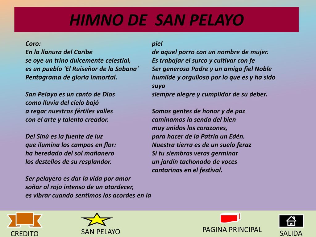 HIMNO DE SAN PELAYO PAGINA PRINCIPAL SAN PELAYO CREDITO SALIDA