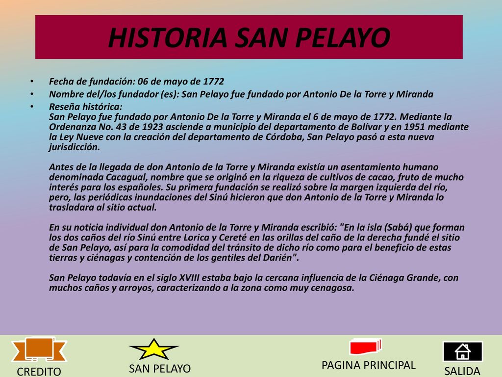 HISTORIA SAN PELAYO PAGINA PRINCIPAL SAN PELAYO CREDITO SALIDA SALIDA