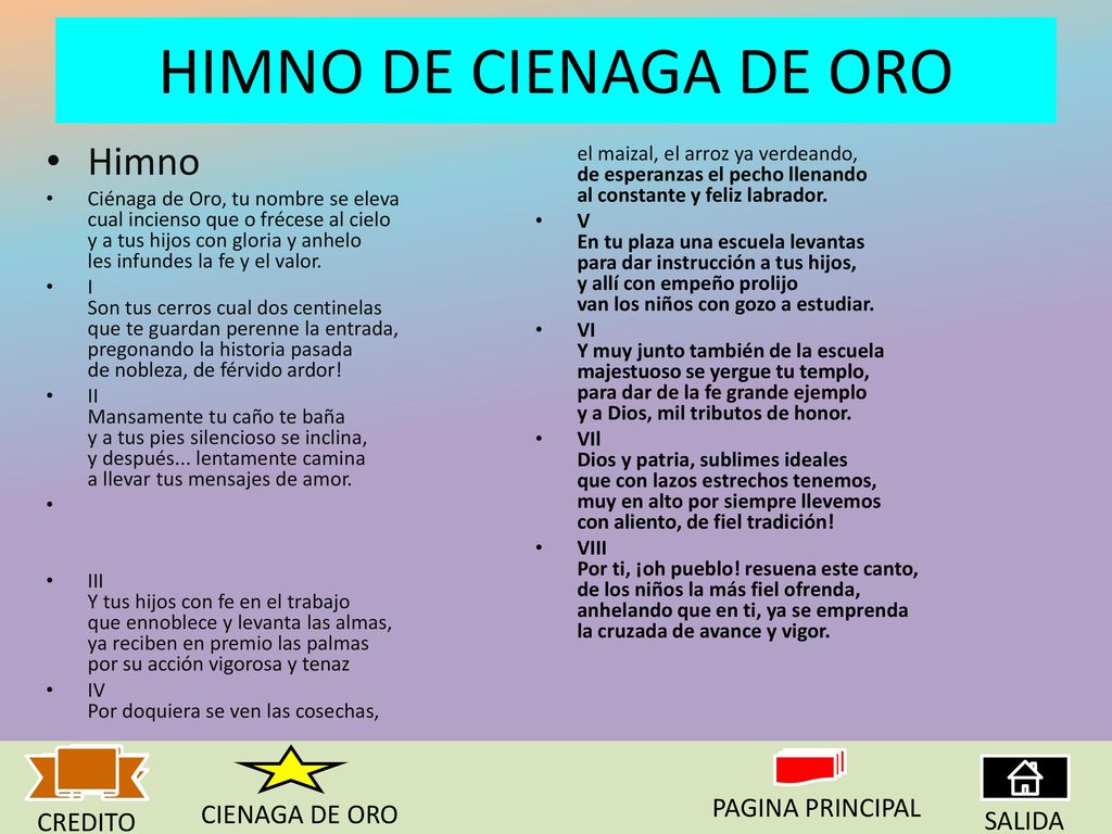 HIMNO DE CIENAGA DE ORO Himno PAGINA PRINCIPAL CIENAGA DE ORO CREDITO