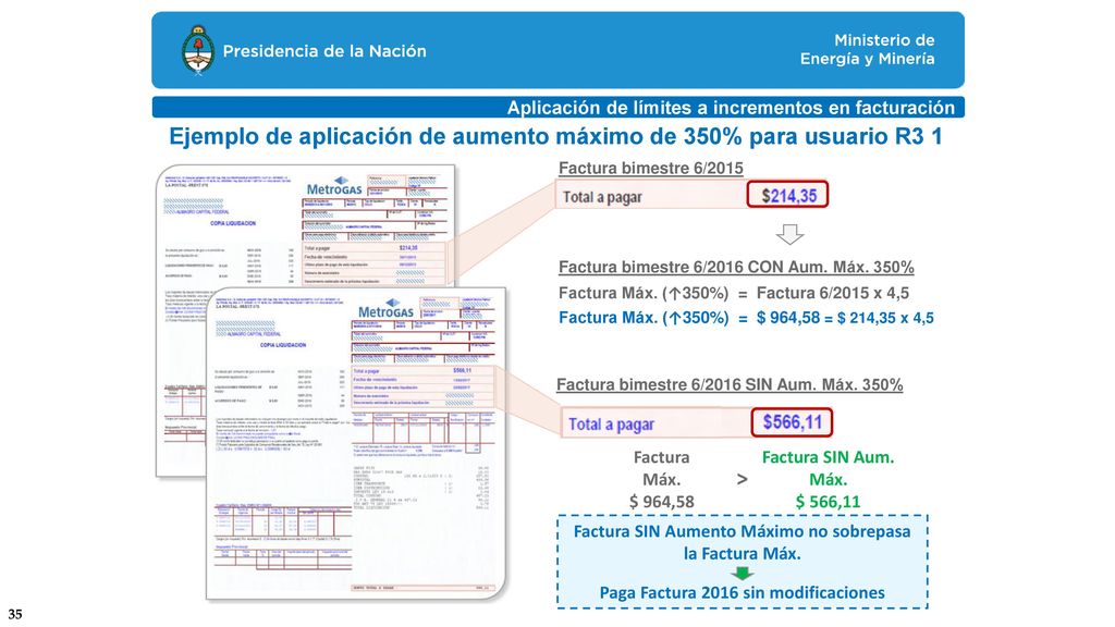 Ejemplo de aplicación de aumento máximo de 350% para usuario R3 1