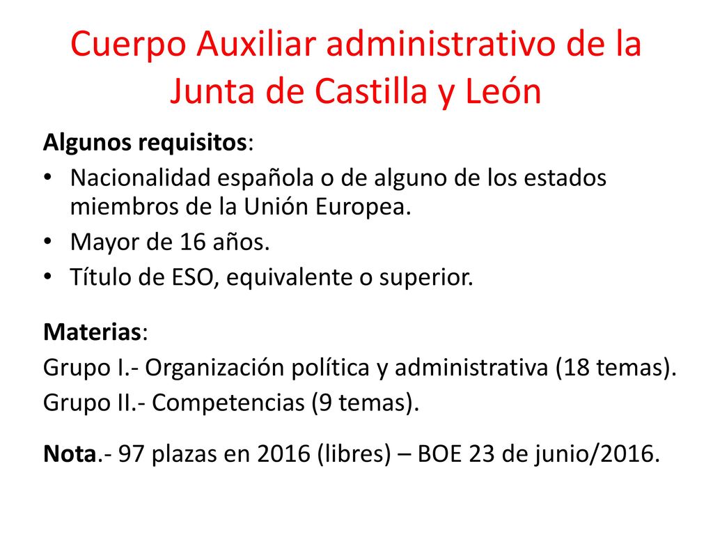 Cuerpo Auxiliar administrativo de la Junta de Castilla y León