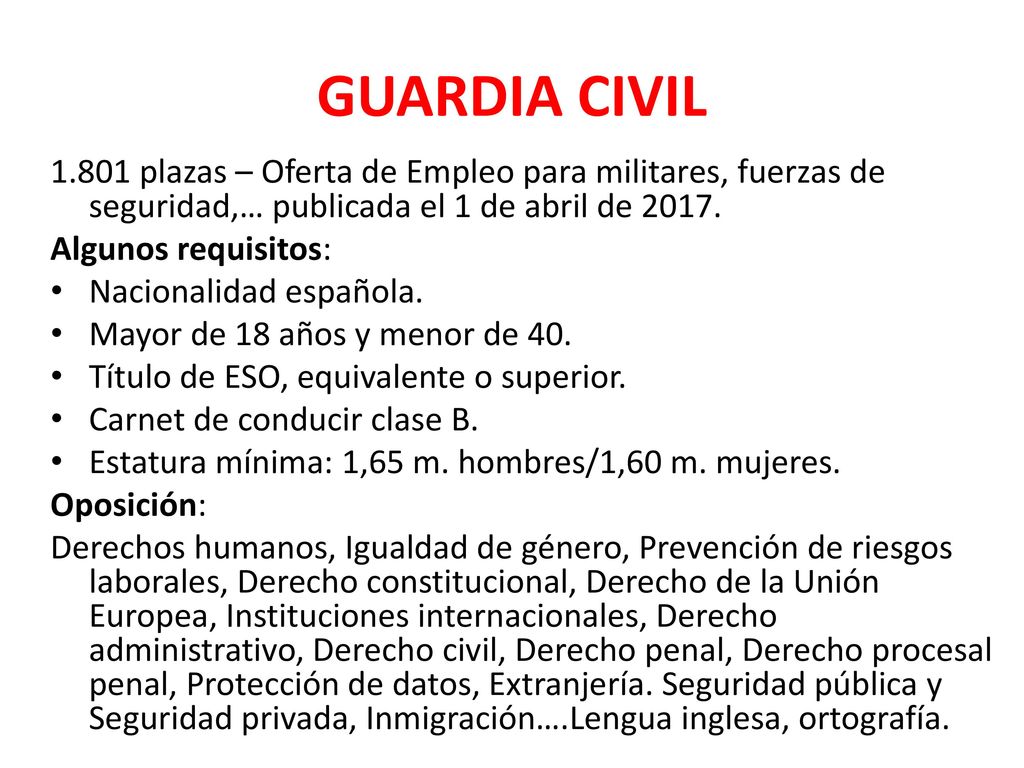 GUARDIA CIVIL plazas – Oferta de Empleo para militares, fuerzas de seguridad,… publicada el 1 de abril de