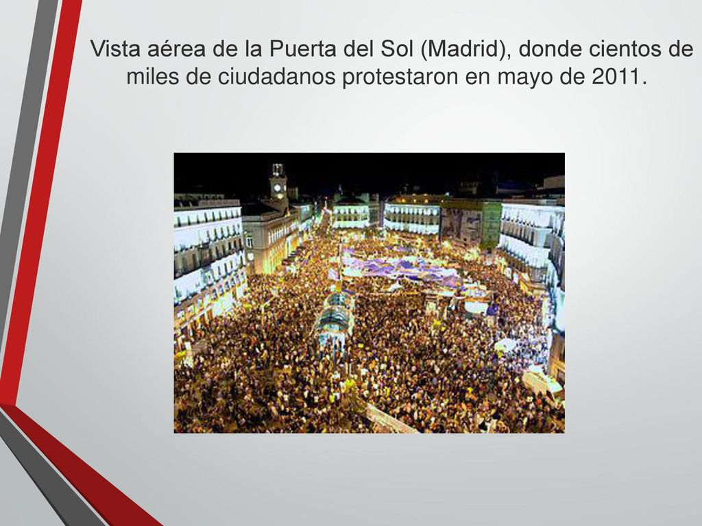Vista aérea de la Puerta del Sol (Madrid), donde cientos de miles de ciudadanos protestaron en mayo de 2011.