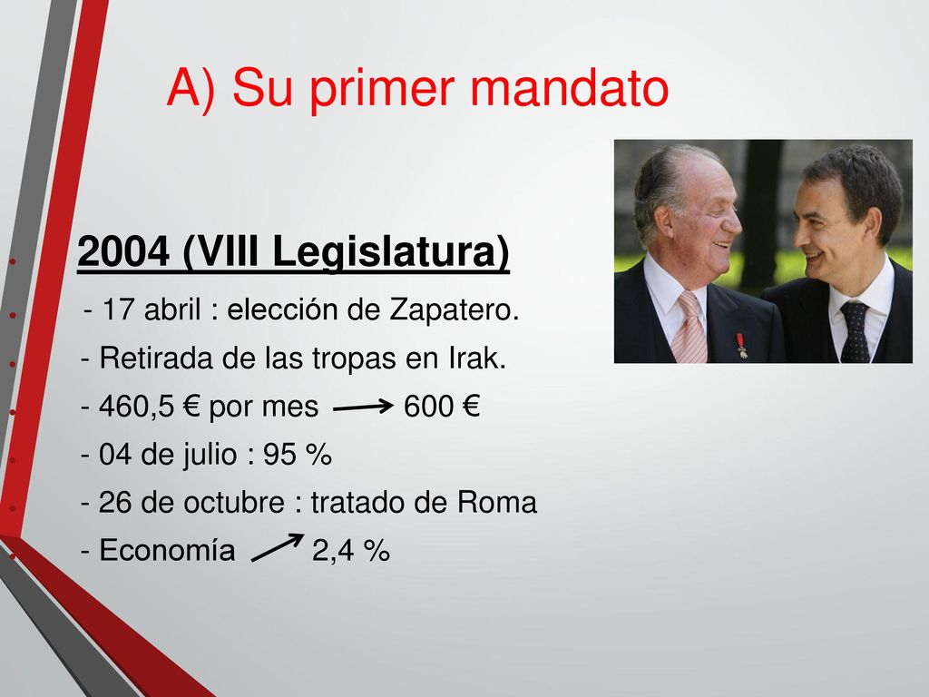 A) Su primer mandato - 17 abril : elección de Zapatero.