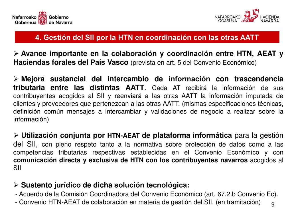 4. Gestión del SII por la HTN en coordinación con las otras AATT
