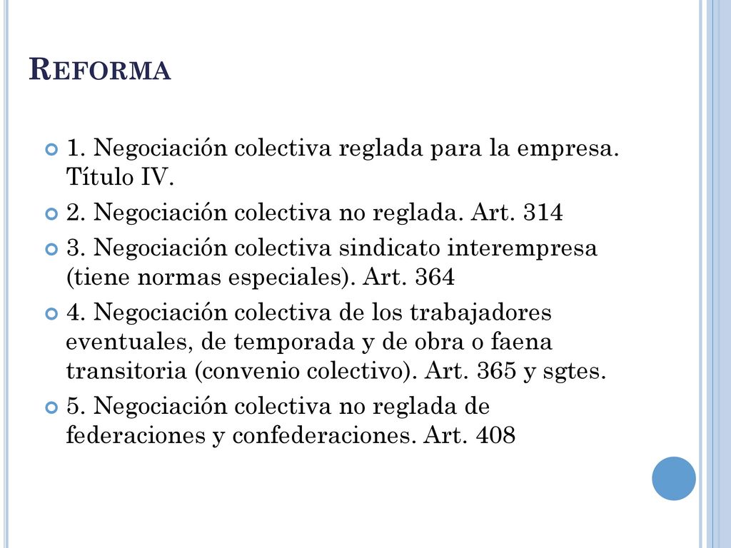 Reforma 1. Negociación colectiva reglada para la empresa. Título IV.