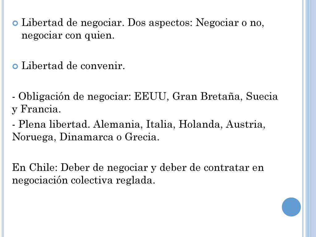 Libertad de negociar. Dos aspectos: Negociar o no, negociar con quien.