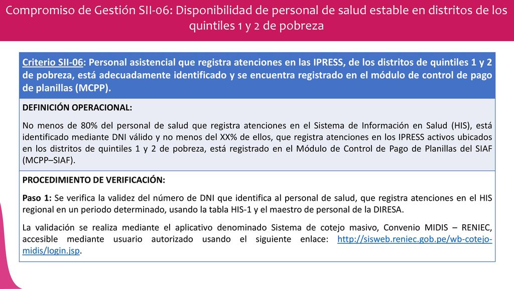 Compromiso de Gestión SII-06: Disponibilidad de personal de salud estable en distritos de los quintiles 1 y 2 de pobreza
