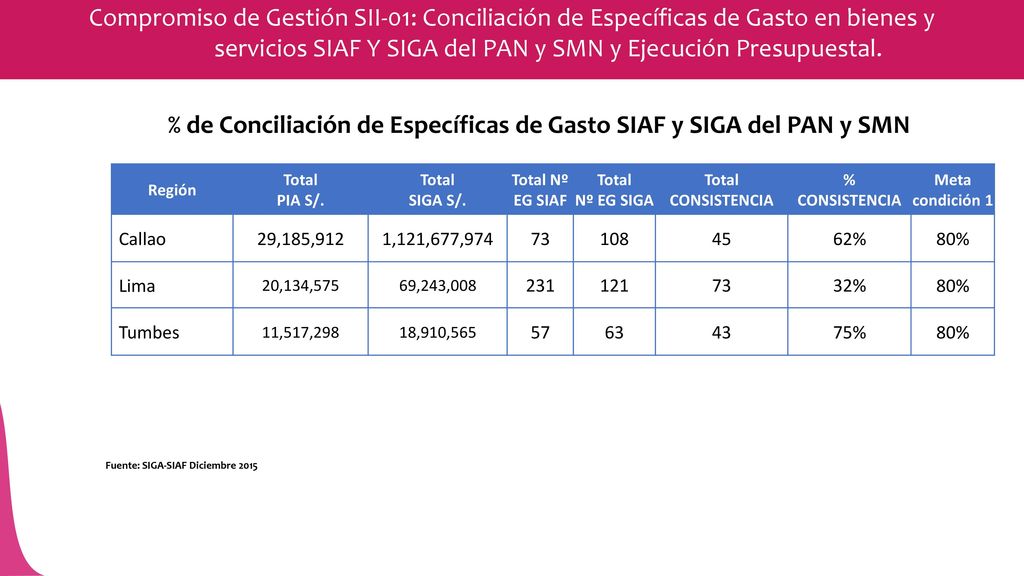 servicios SIAF Y SIGA del PAN y SMN y Ejecución Presupuestal.