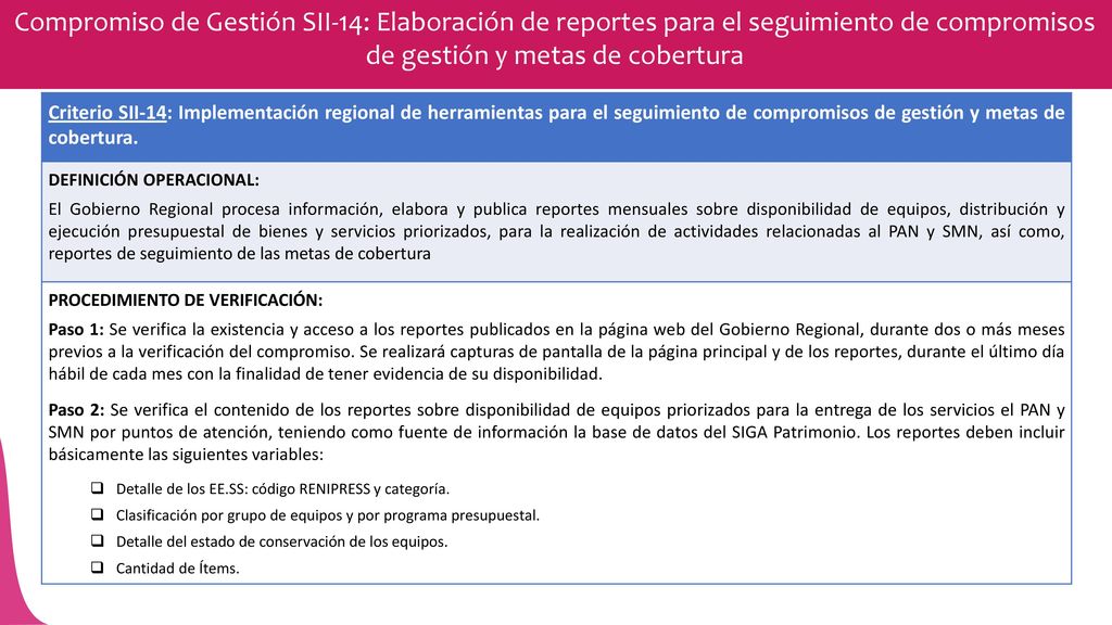 Compromiso de Gestión SII-14: Elaboración de reportes para el seguimiento de compromisos de gestión y metas de cobertura