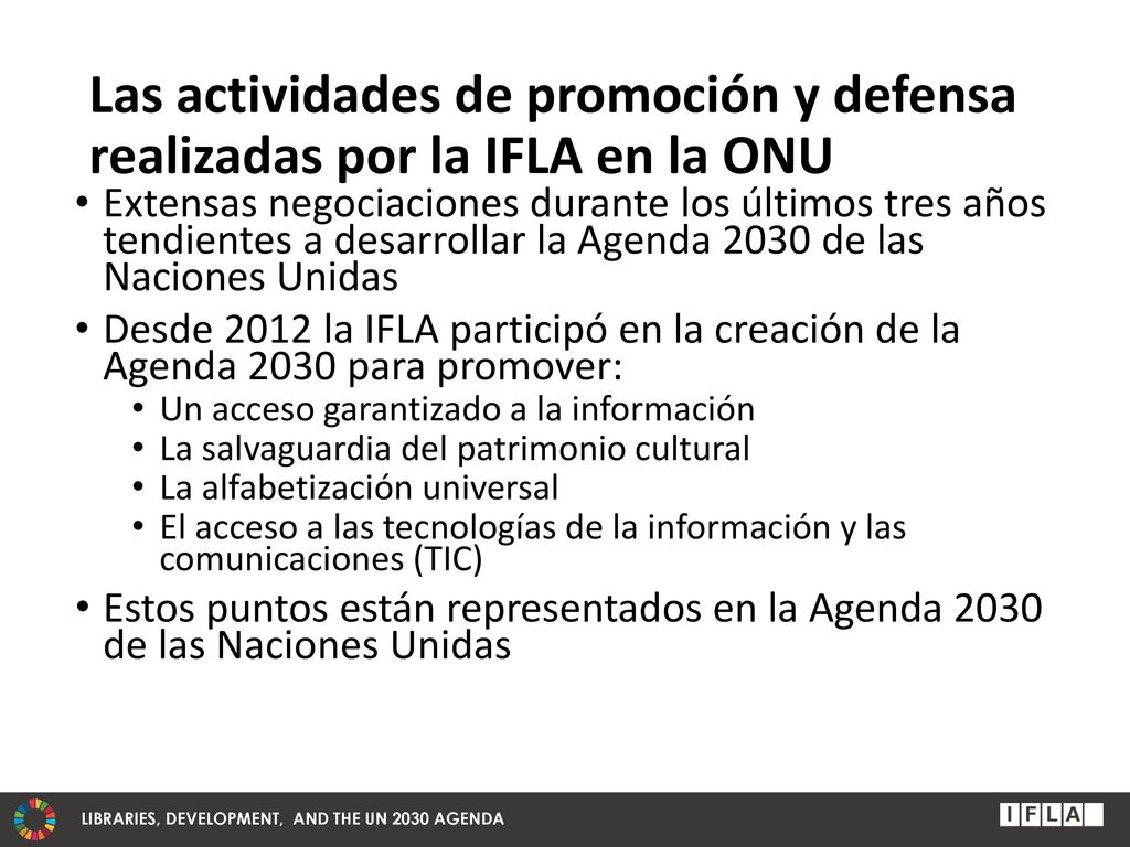 Las actividades de promoción y defensa realizadas por la IFLA en la ONU
