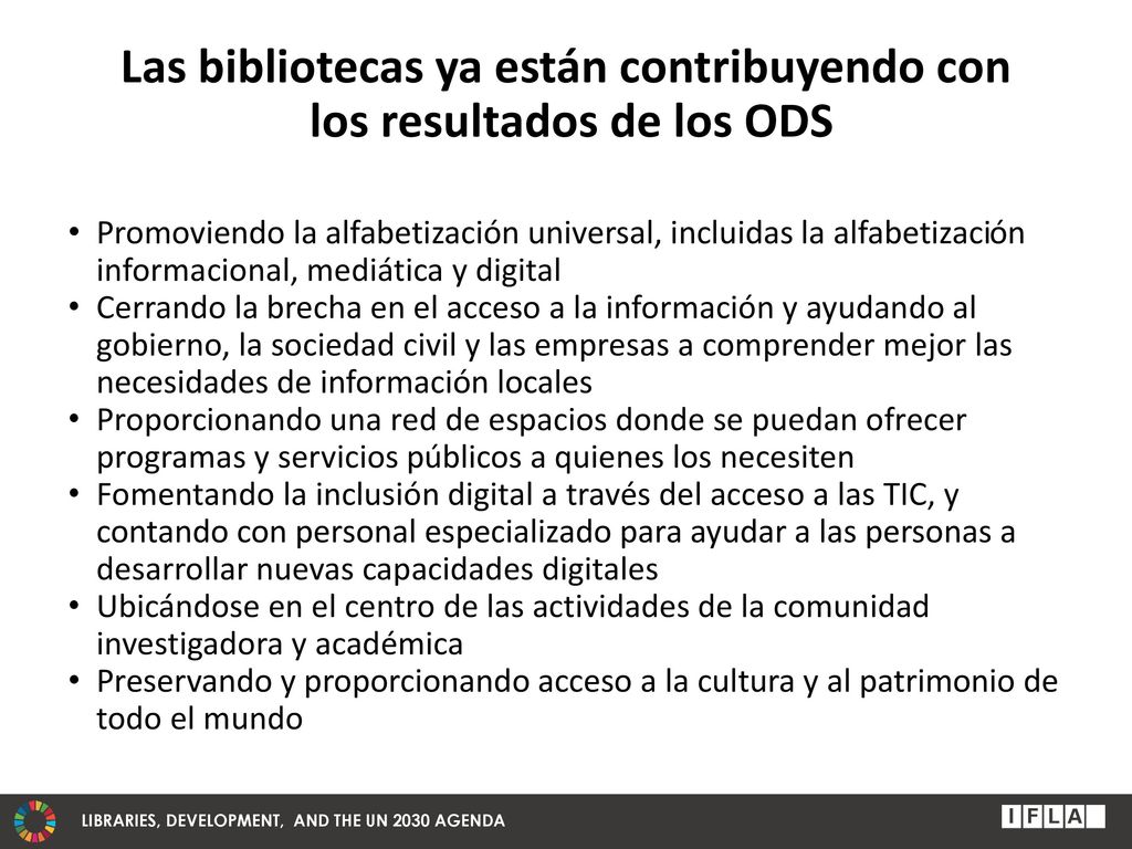 Las bibliotecas ya están contribuyendo con los resultados de los ODS