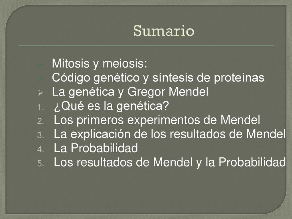 Sumario Mitosis y meiosis: Código genético y síntesis de proteínas