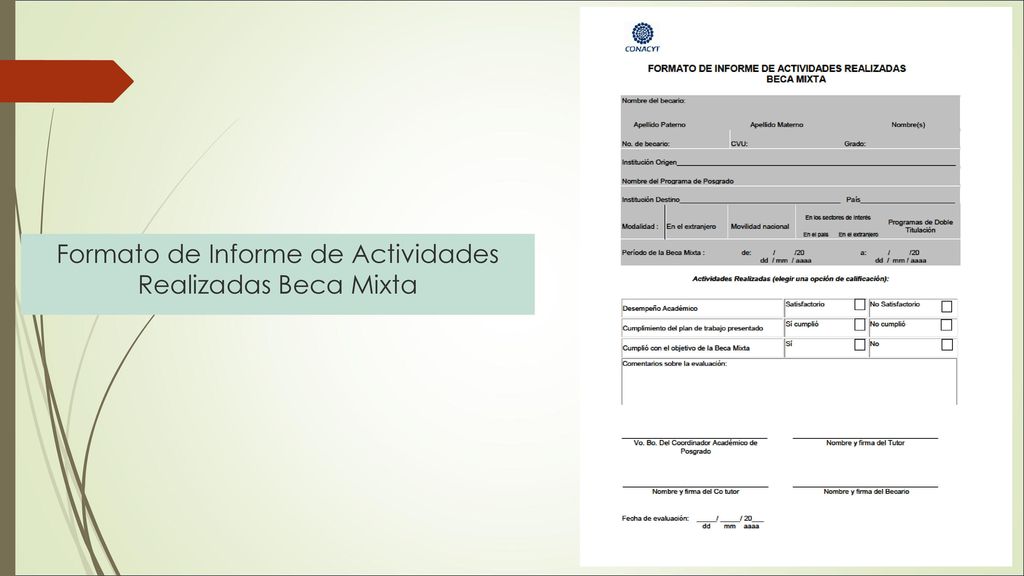 Formato de Informe de Actividades Realizadas Beca Mixta