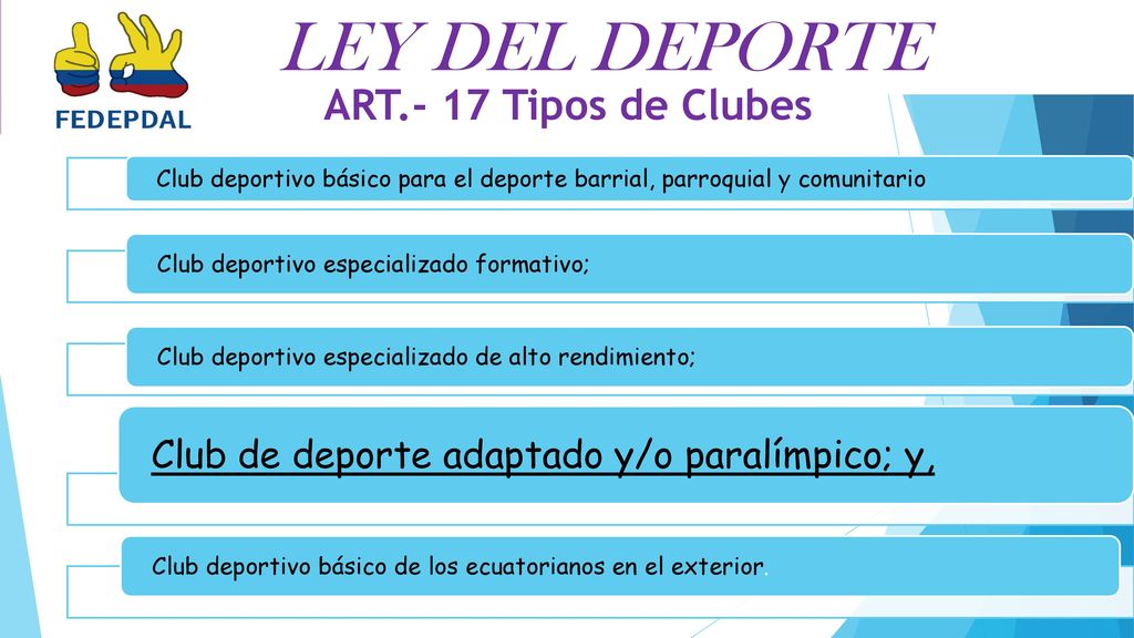 LEY DEL DEPORTE ART.- 17 Tipos de Clubes