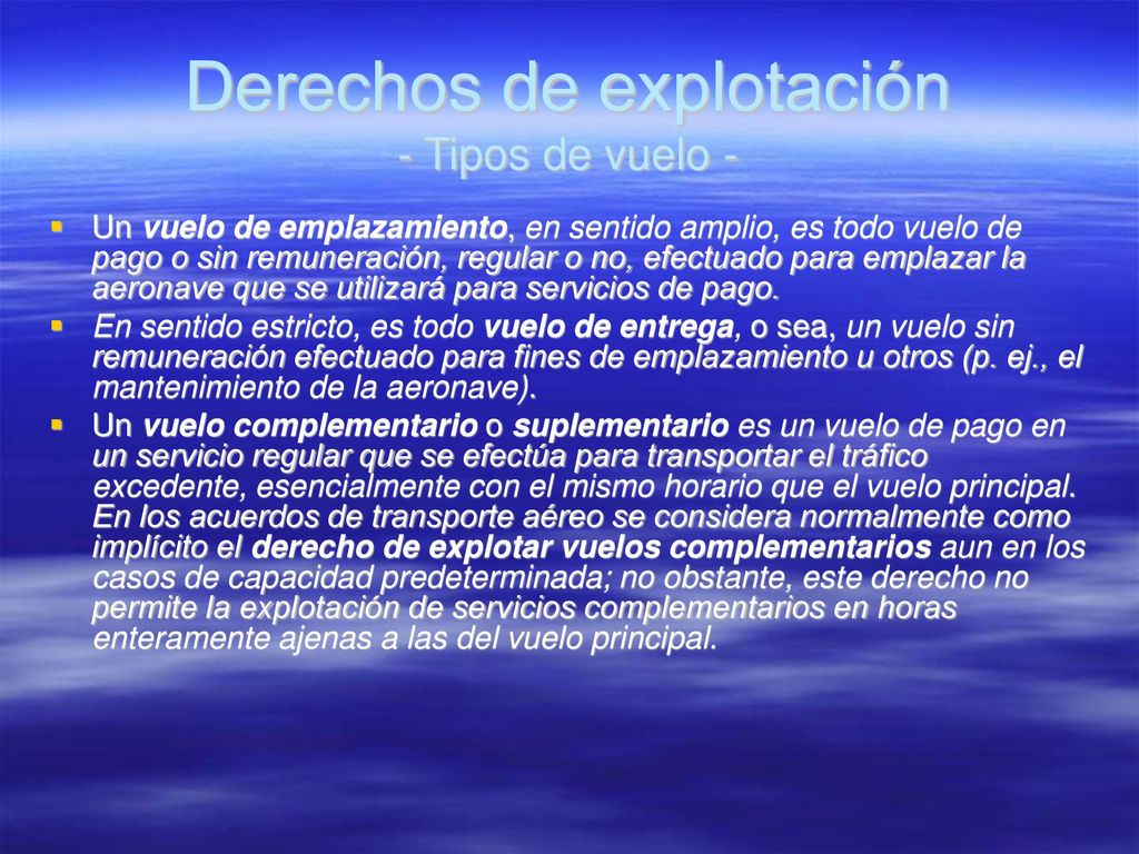 Derechos de explotación - Tipos de vuelo -