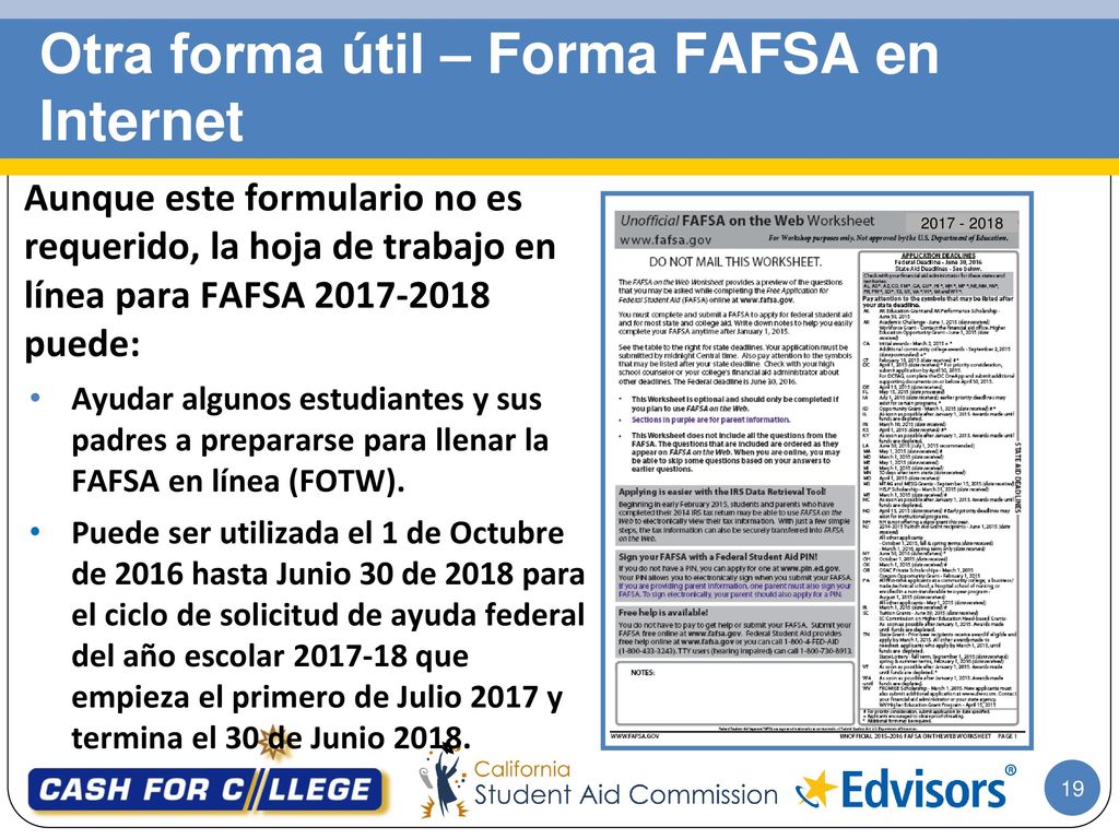 Otra forma útil – Forma FAFSA en Internet