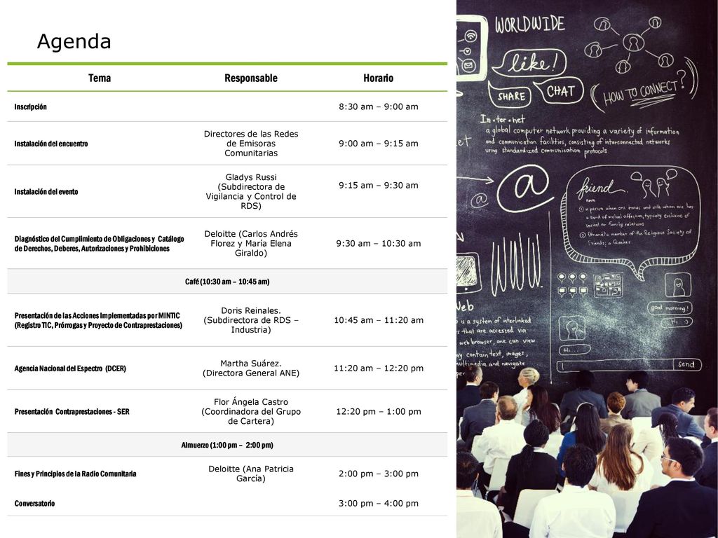 Agenda Tema Responsable Horario Inscripción 8:30 am – 9:00 am