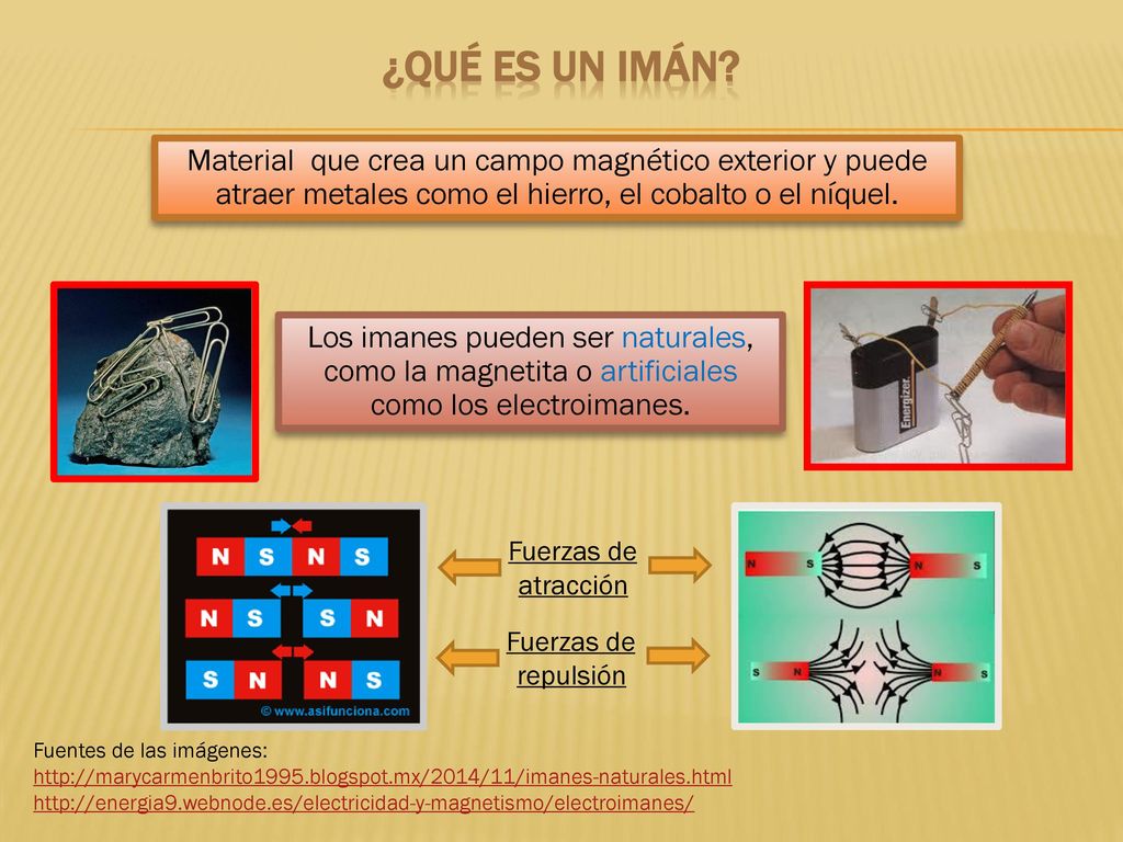 ¿Qué es un imán Material que crea un campo magnético exterior y puede atraer metales como el hierro, el cobalto o el níquel.