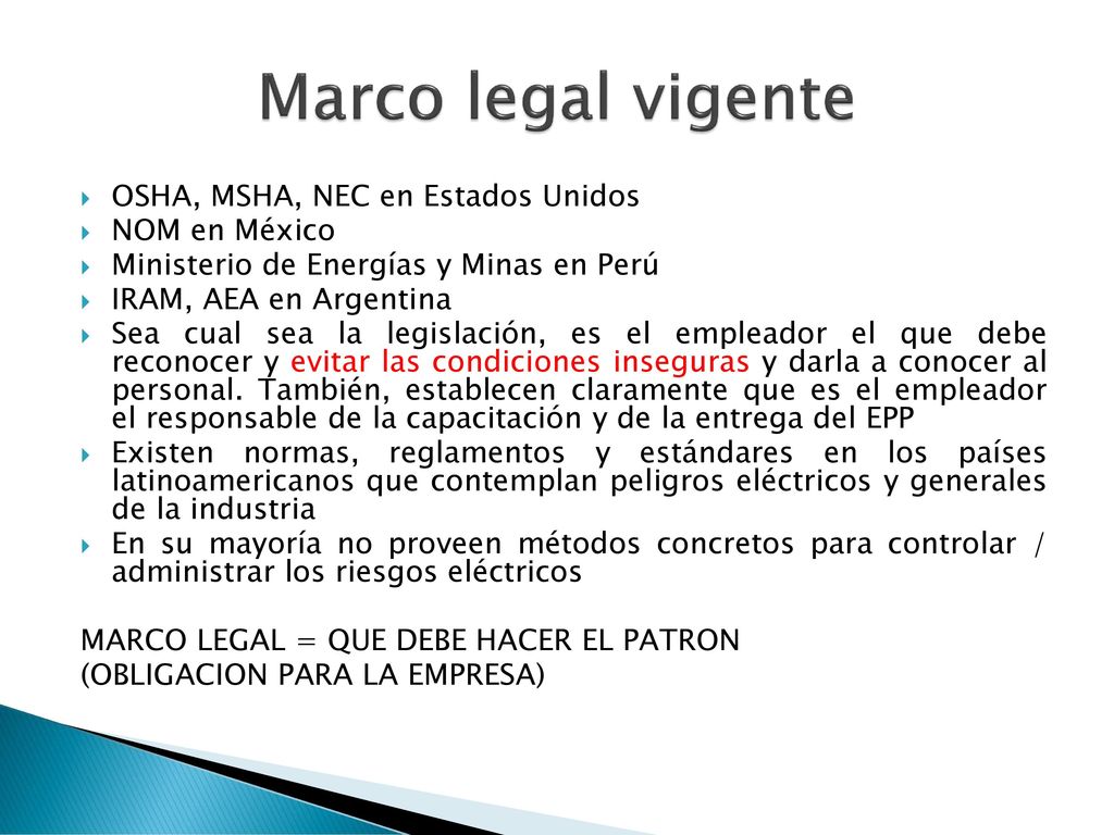 Marco legal vigente OSHA, MSHA, NEC en Estados Unidos NOM en México