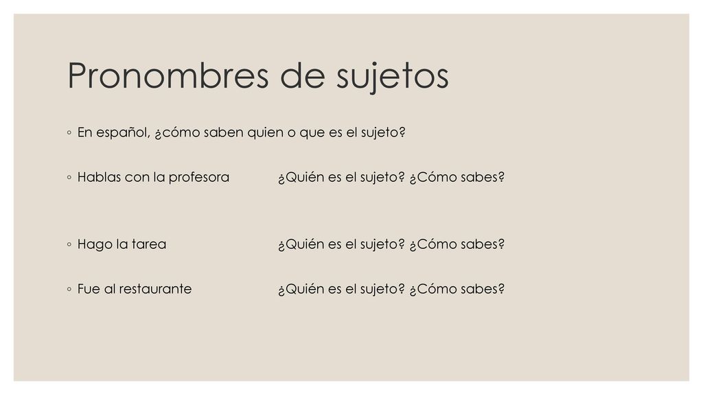 Pronombres de sujetos En español, ¿cómo saben quien o que es el sujeto Hablas con la profesora ¿Quién es el sujeto ¿Cómo sabes