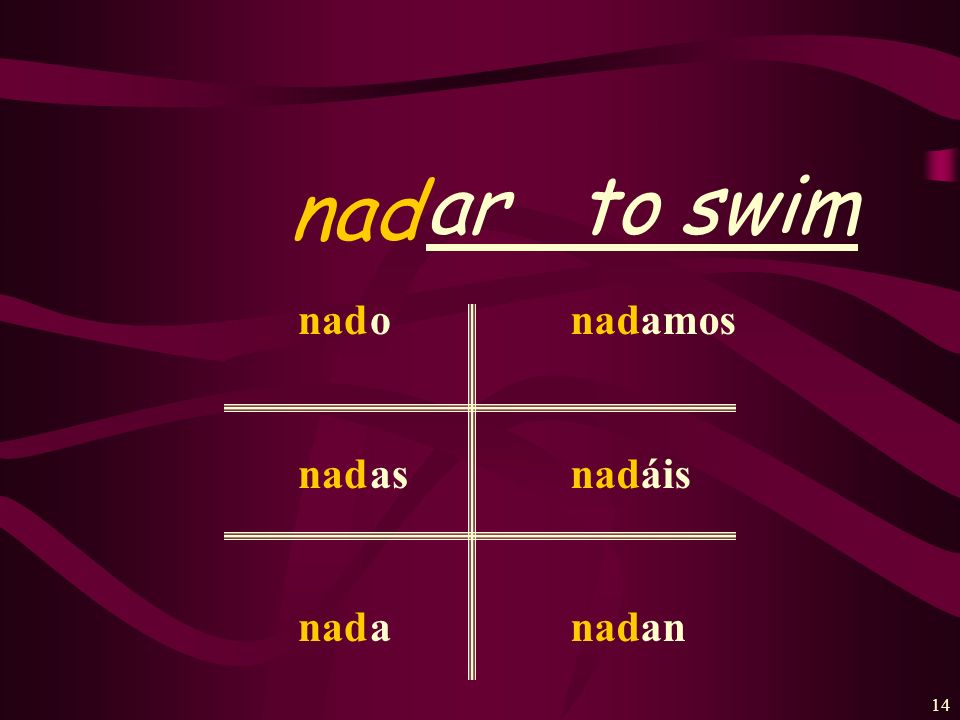 ar to swim nad nad o as a amos áis an