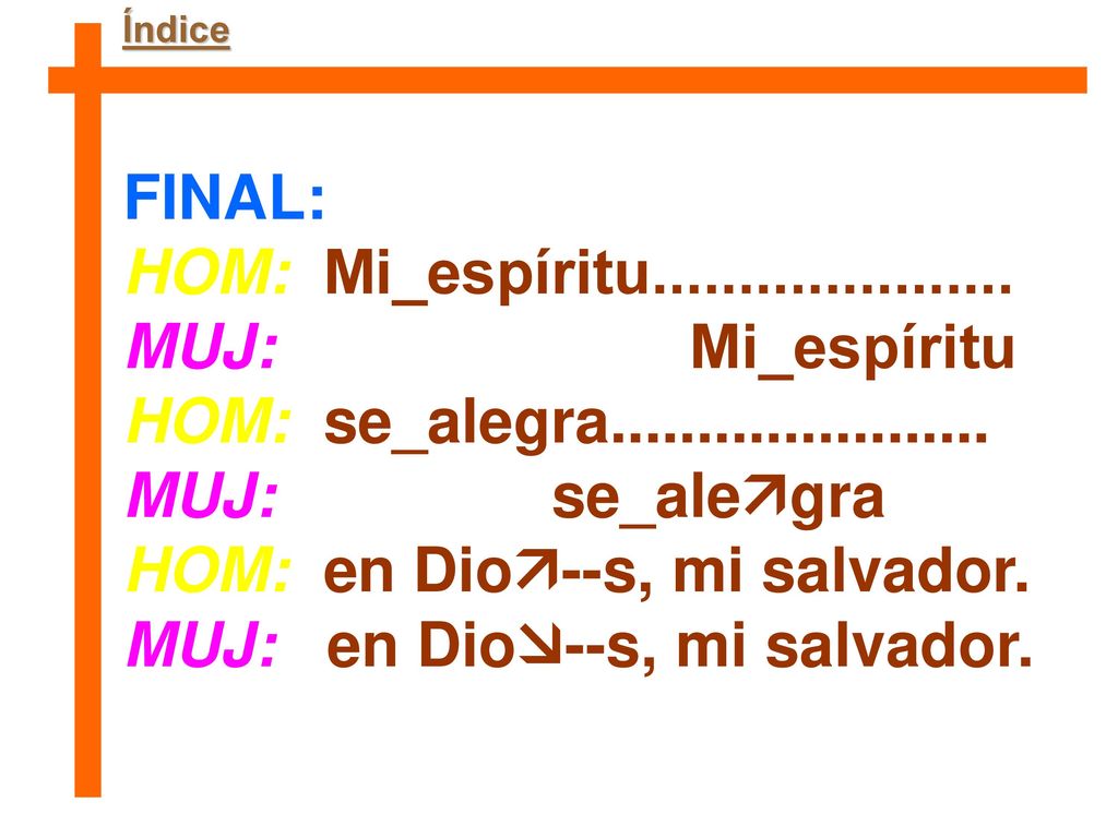 HOM: en Dio--s, mi salvador. MUJ: en Dio--s, mi salvador.