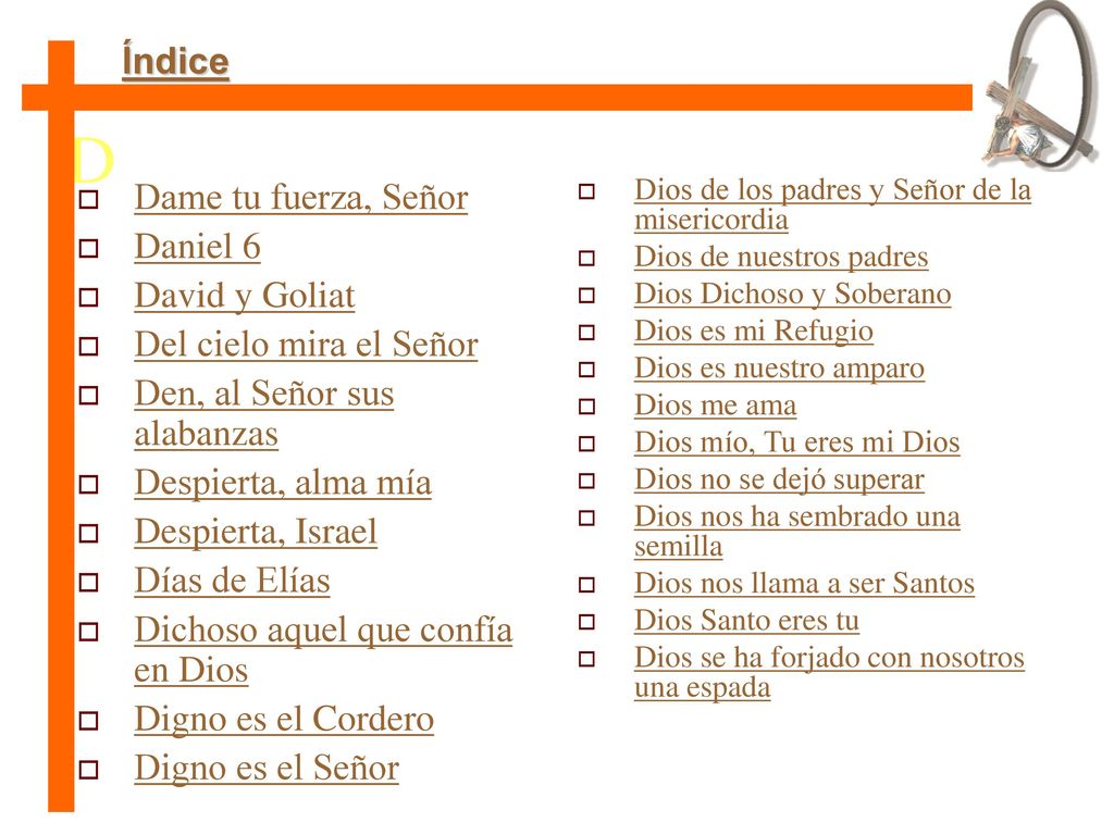 D Índice Dame tu fuerza, Señor Daniel 6 David y Goliat