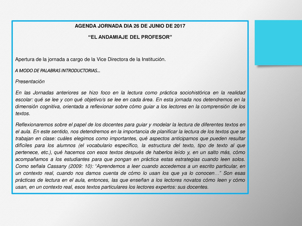 AGENDA JORNADA DIA 26 DE JUNIO DE 2017 EL ANDAMIAJE DEL PROFESOR
