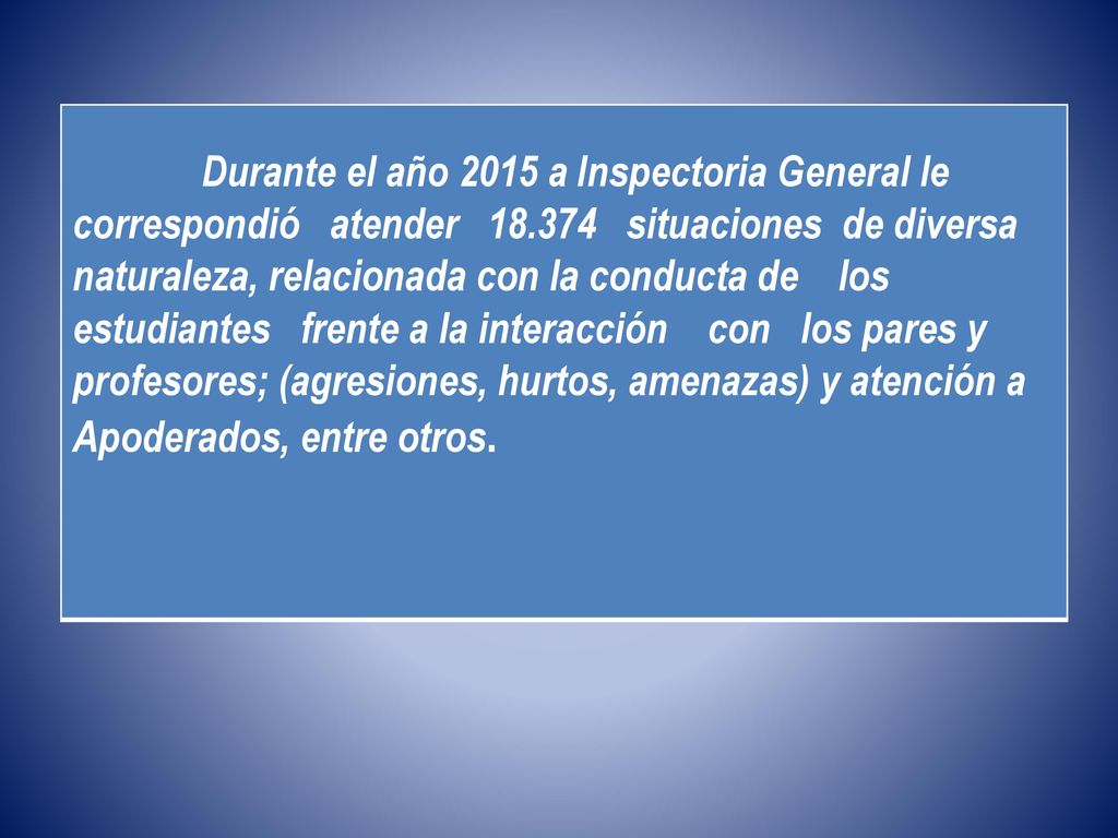 Durante el año 2015 a Inspectoria General le correspondió atender 18