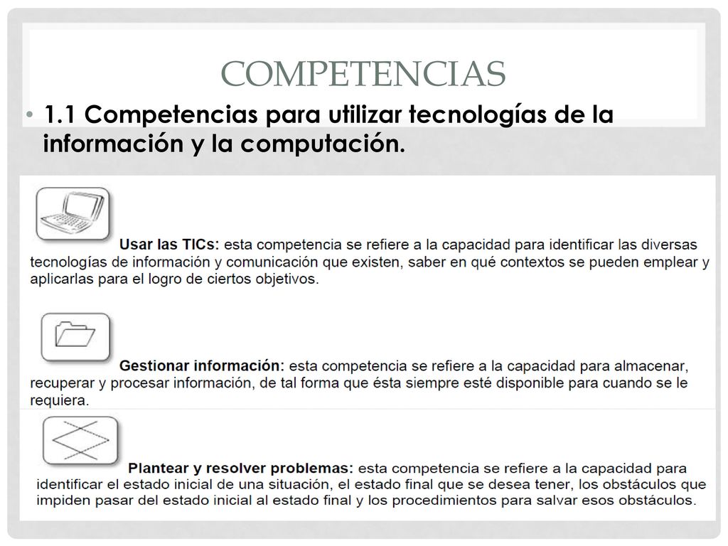 competencias 1.1 Competencias para utilizar tecnologías de la información y la computación.
