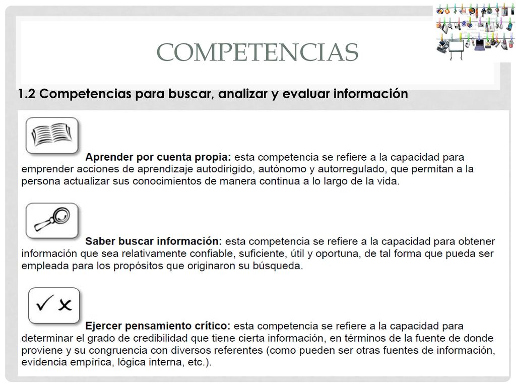 competencias 1.2 Competencias para buscar, analizar y evaluar información