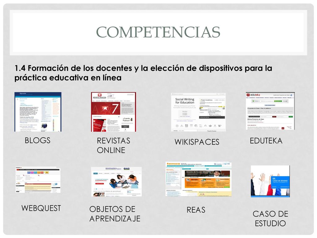 competencias 1.4 Formación de los docentes y la elección de dispositivos para la práctica educativa en línea.