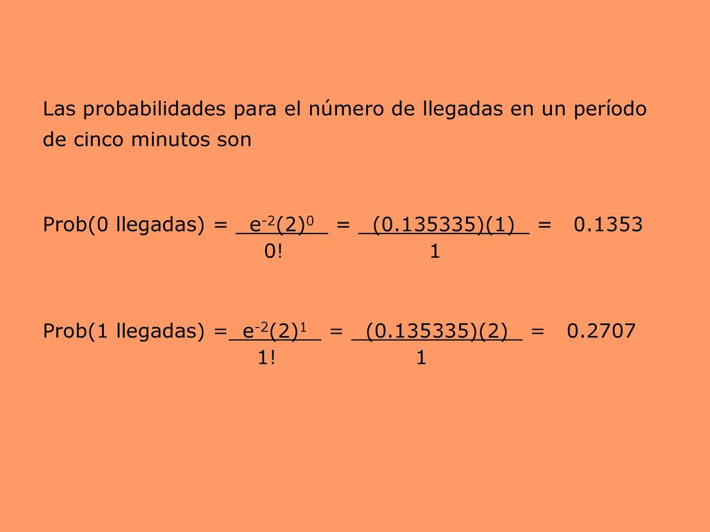 Las probabilidades para el número de llegadas en un período de cinco minutos son