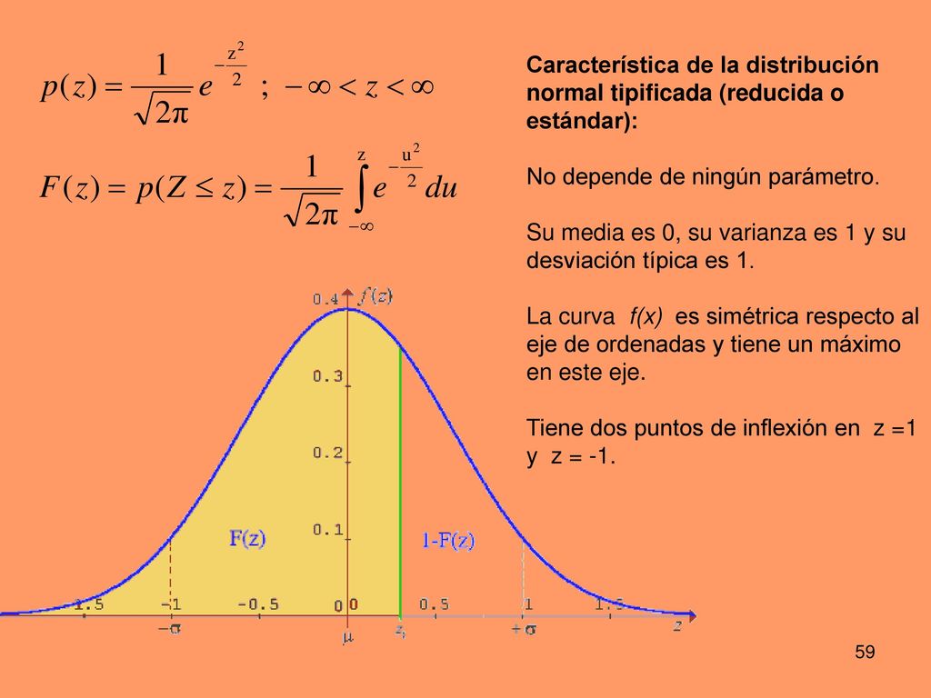 Característica de la distribución normal tipificada (reducida o estándar):