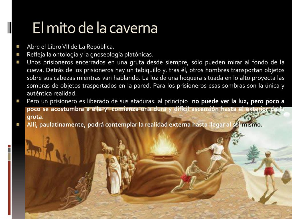 El mito de la caverna Abre el Libro VII de La República.