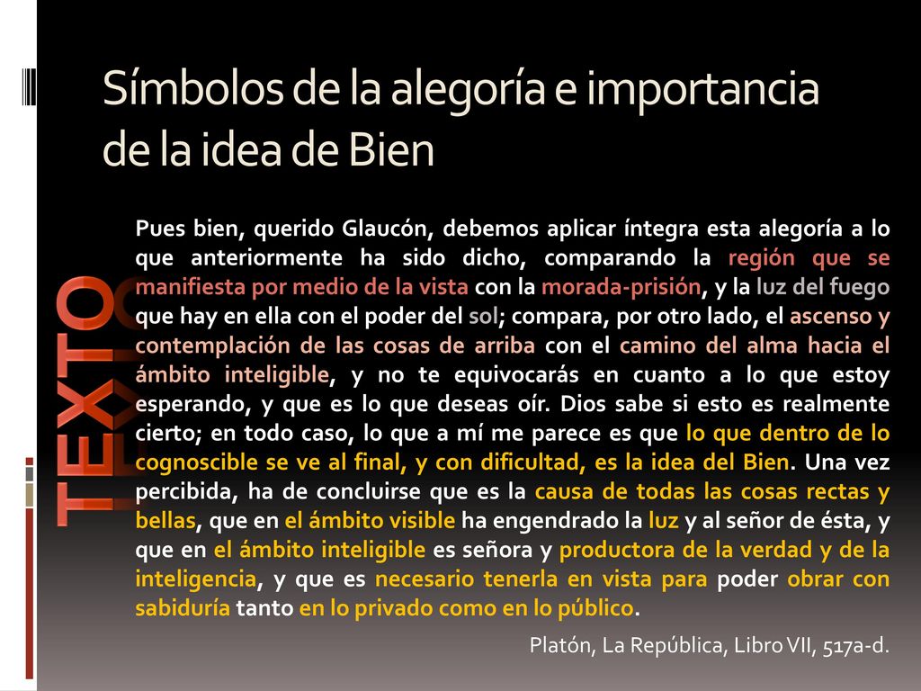 Símbolos de la alegoría e importancia de la idea de Bien