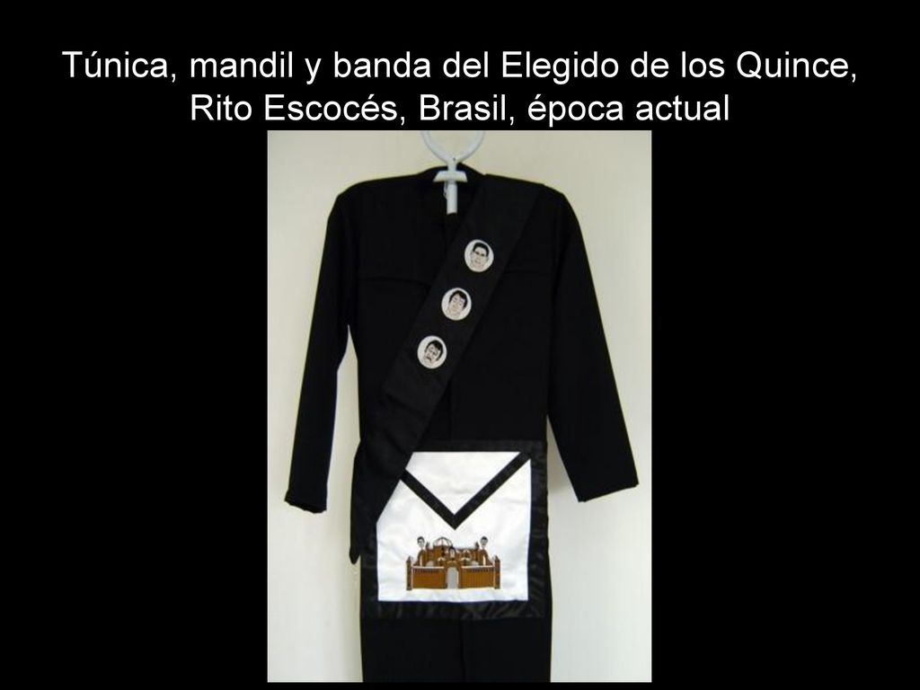 Túnica, mandil y banda del Elegido de los Quince, Rito Escocés, Brasil, época actual