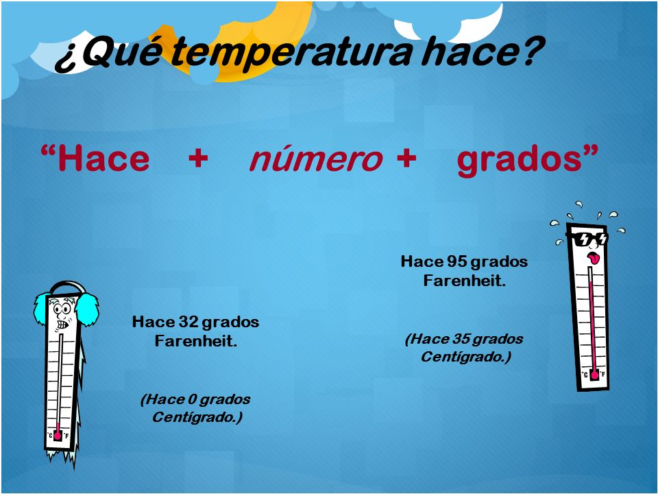 ¿Qué temperatura hace Hace + número grados Hace 95 grados