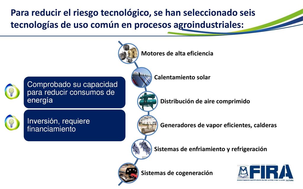 Para reducir el riesgo tecnológico, se han seleccionado seis tecnologías de uso común en procesos agroindustriales: