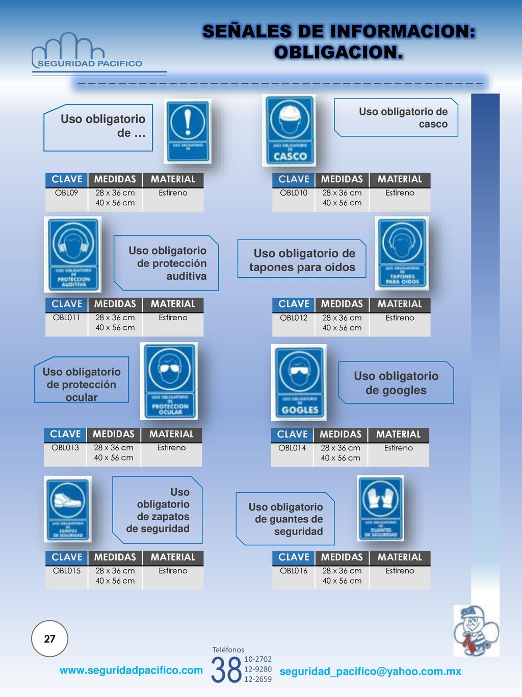 Uso obligatorio de protección ocular Uso obligatorio de googles
