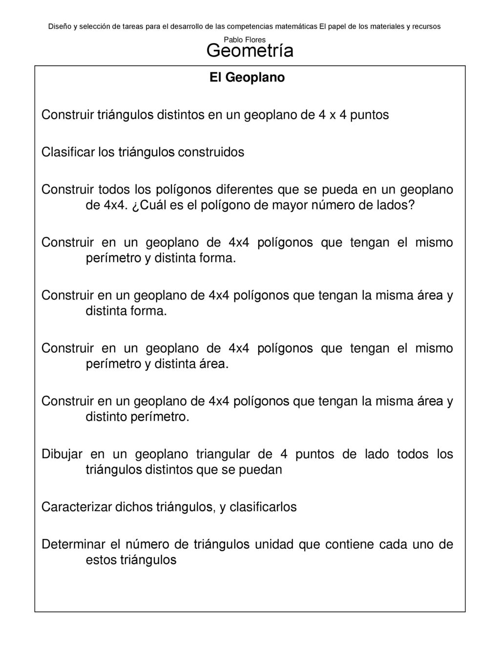 Diseño y selección de tareas para el desarrollo de las competencias matemáticas El papel de los materiales y recursos