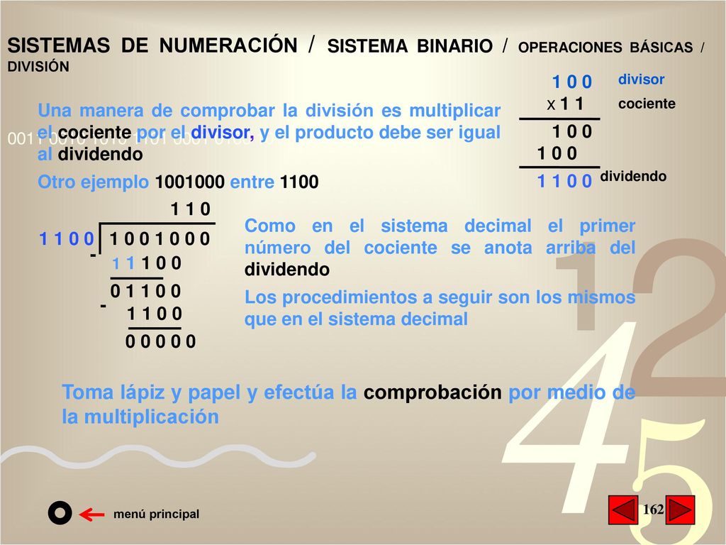 SISTEMAS DE NUMERACIÓN / SISTEMA BINARIO / OPERACIONES BÁSICAS / DIVISIÓN