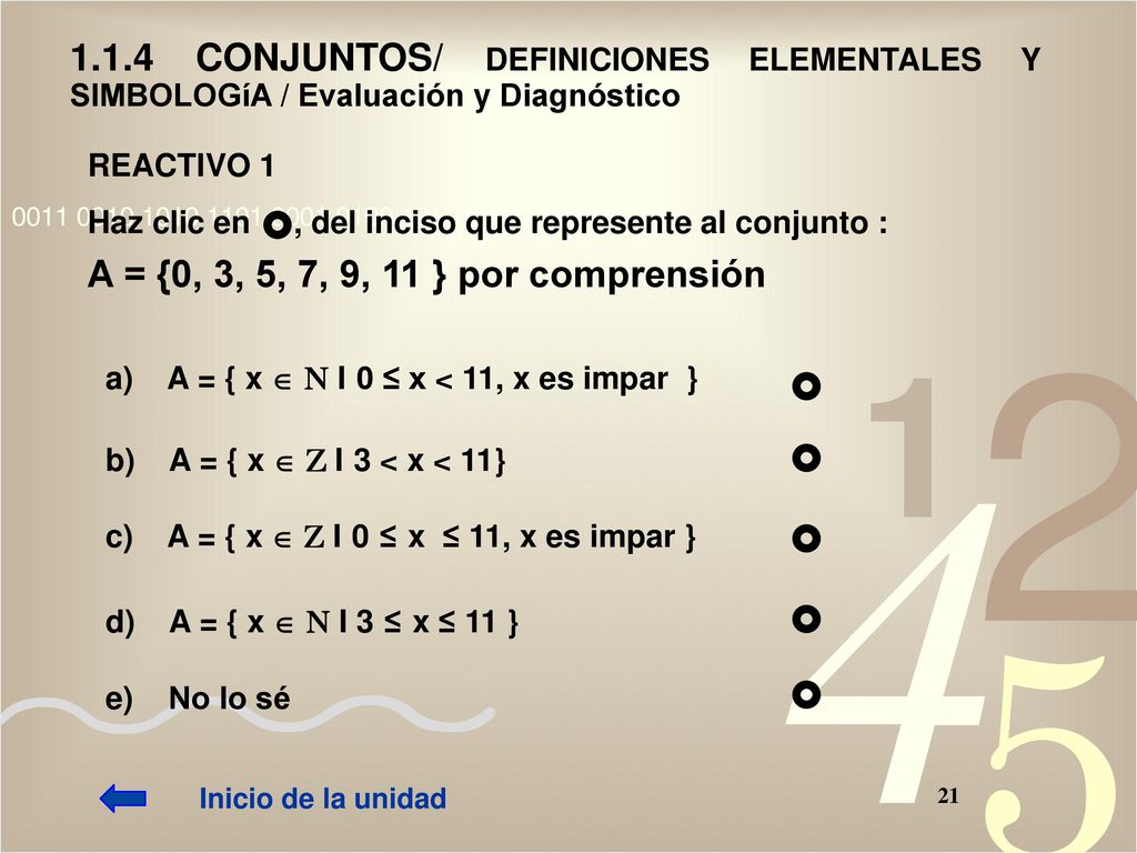 1.1.4 CONJUNTOS/ DEFINICIONES ELEMENTALES Y SIMBOLOGíA / Evaluación y Diagnóstico